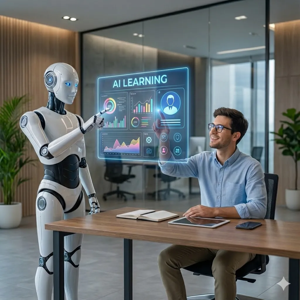 Promotional graphic for Mika, an AI teacher offering personalized learning paths, AI-powered memory mnemonics, and tools to learn subjects up to three times faster